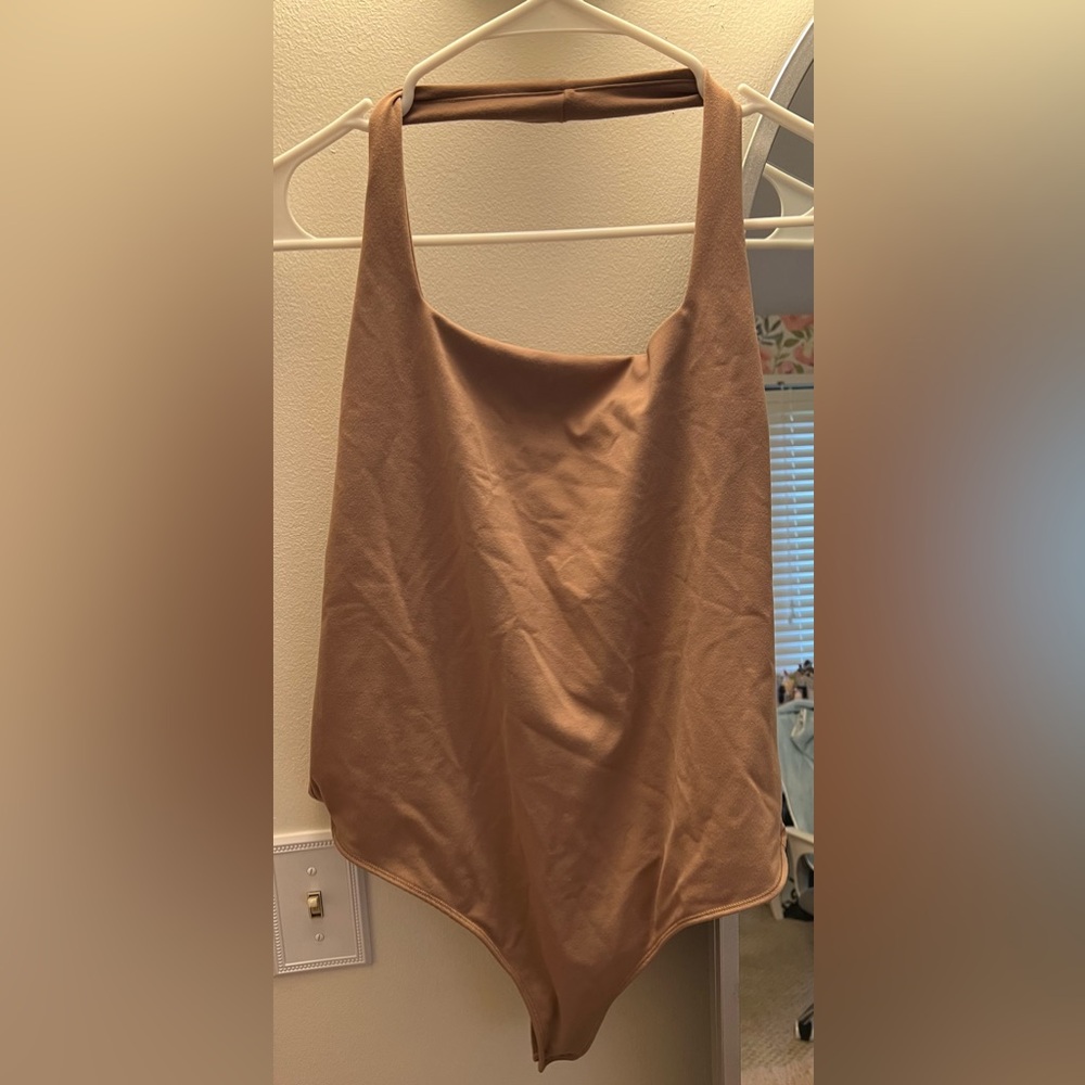 Abercrombie, body suit, tan, halter, large, worn once, pristine condition